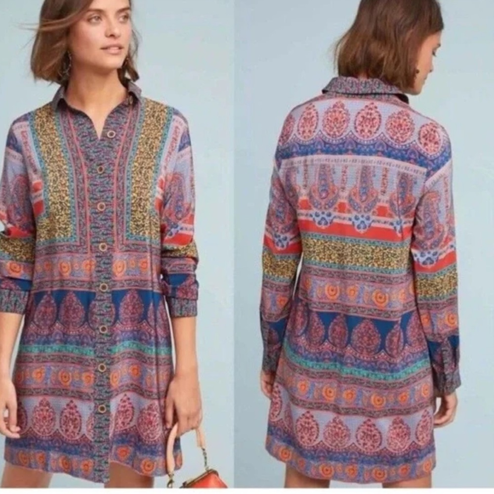 Anthropologie Maeve Casablanca Silk Button Down Dress